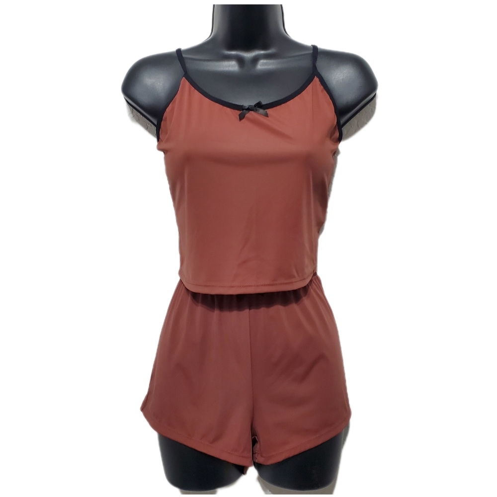 Sleeveless Women's Brown Cami Top & Shorts Loungewear 2Pc Set Size XL